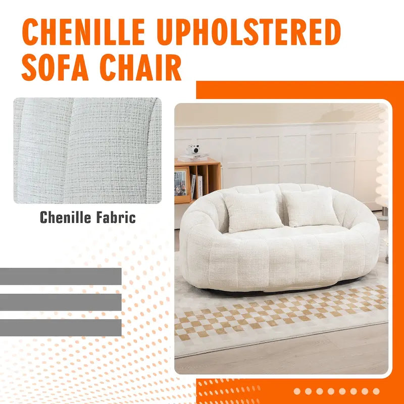 Canapé deux places sans structure en chenille – Beige / Orange / Café / Noir / Gris / Émeraude