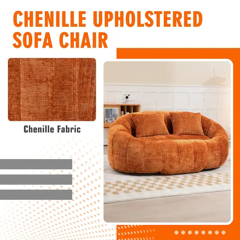 Canapé deux places sans structure en chenille – Beige / Orange / Café / Noir / Gris / Émeraude