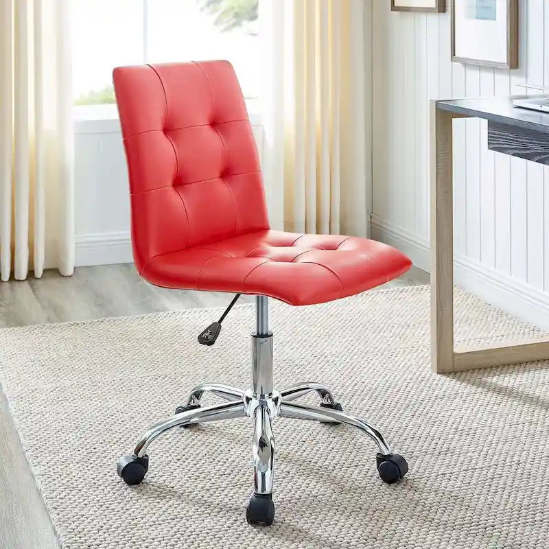 Chaise de bureau mi-haute sans accoudoirs, similicuir, simple, 8 couleurs