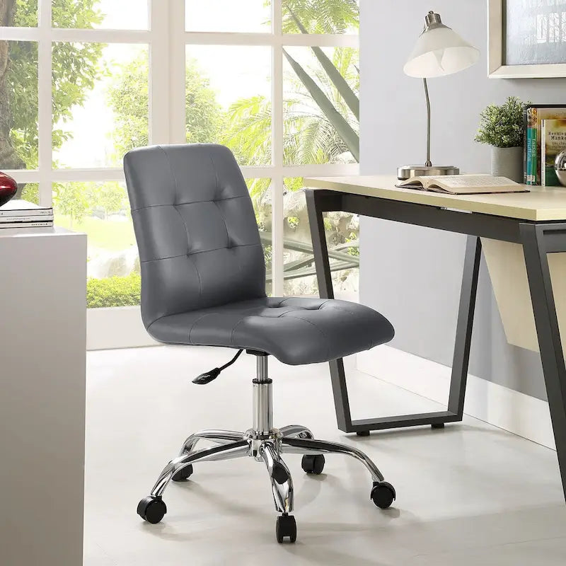 Chaise de bureau mi-haute sans accoudoirs, similicuir, simple, 8 couleurs