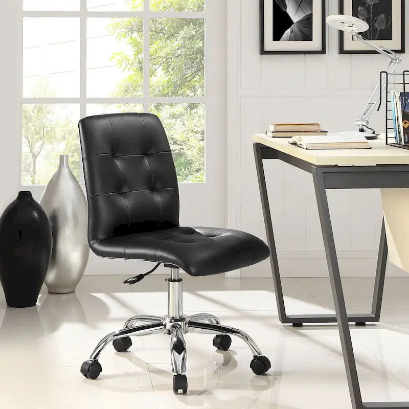 Chaise de bureau mi-haute sans accoudoirs, similicuir, simple, 8 couleurs