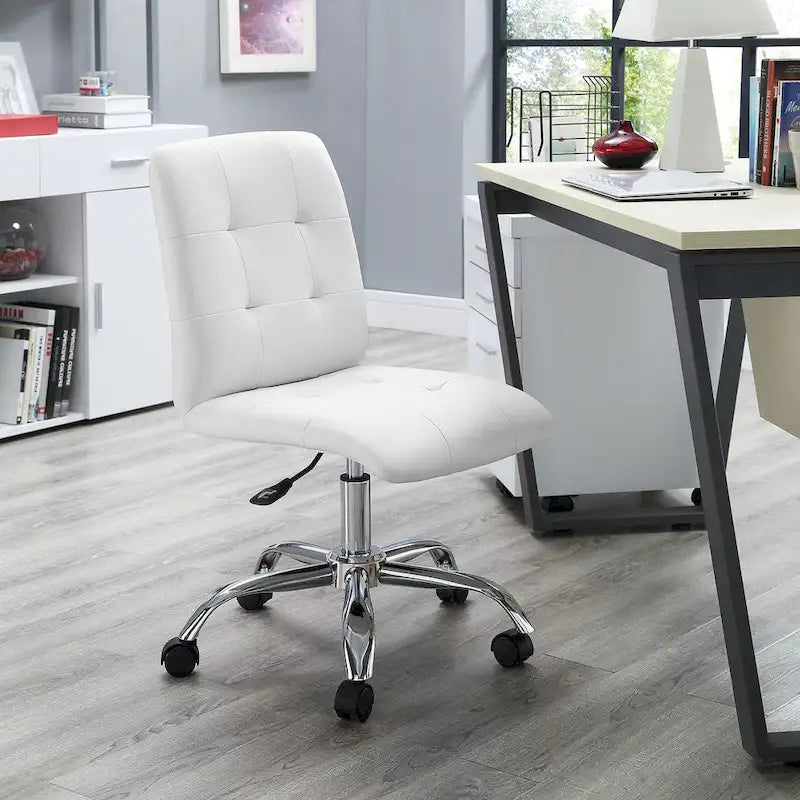 Chaise de bureau mi-haute sans accoudoirs, similicuir, simple, 8 couleurs