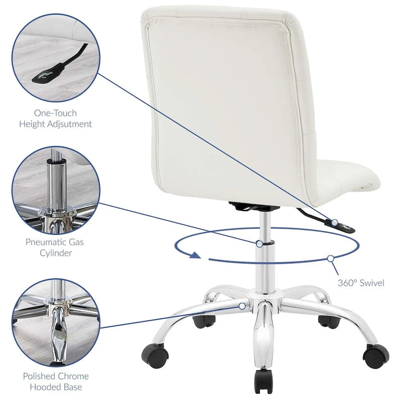 Chaise de bureau mi-haute sans accoudoirs, similicuir, simple, 8 couleurs
