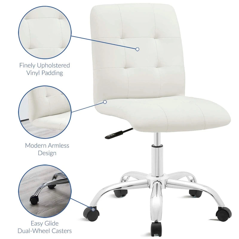 Chaise de bureau mi-haute sans accoudoirs, similicuir, simple, 8 couleurs