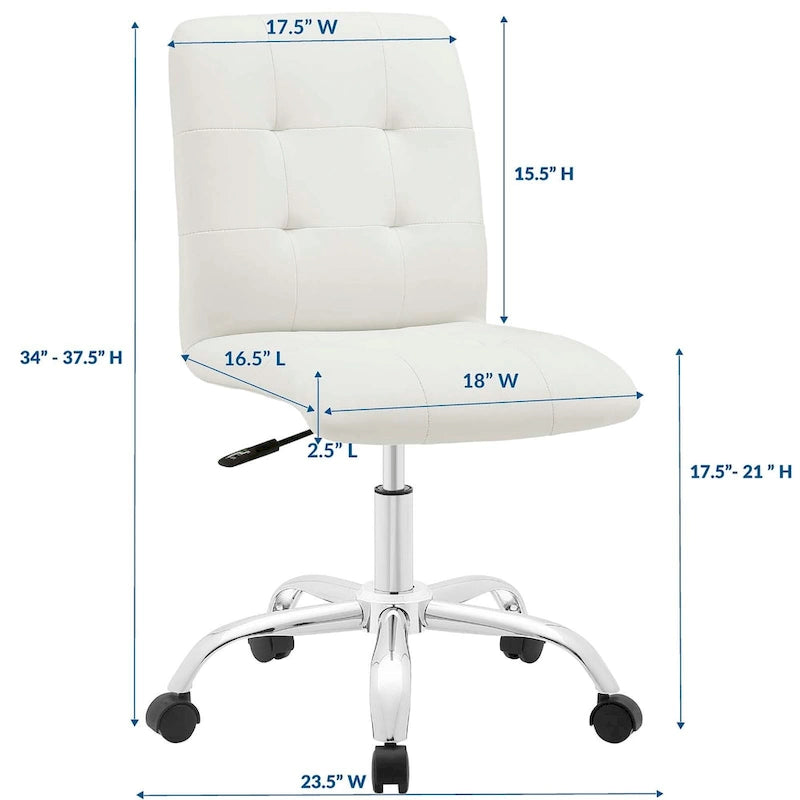 Chaise de bureau mi-haute sans accoudoirs, similicuir, simple, 8 couleurs