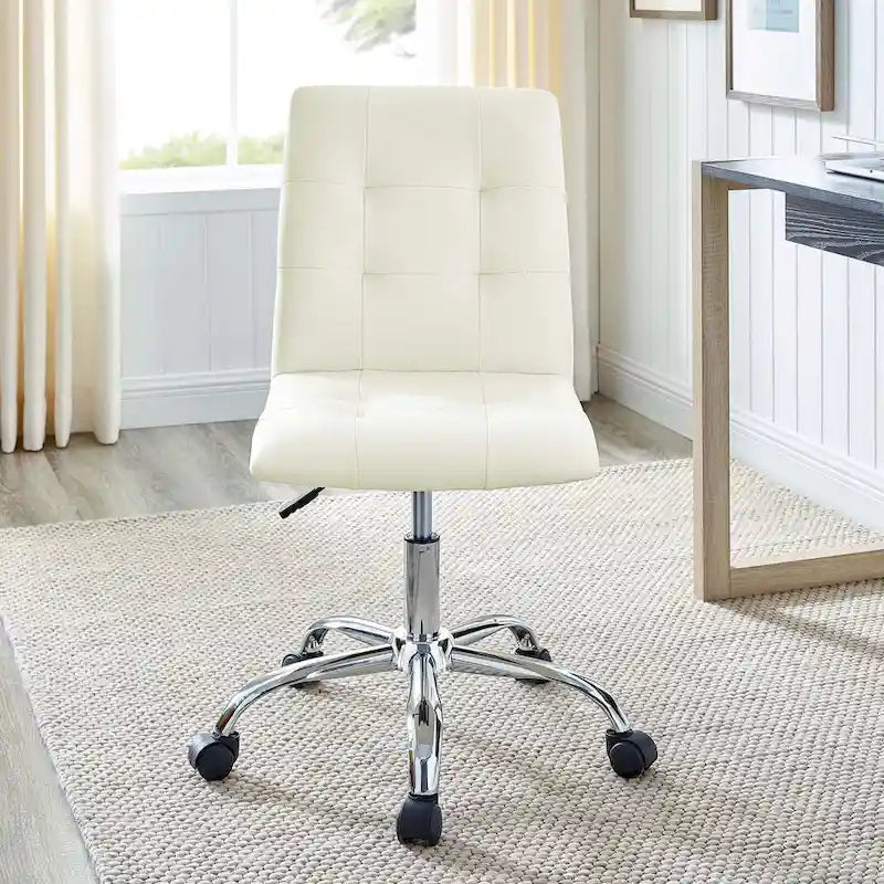 Chaise de bureau mi-haute sans accoudoirs, similicuir, simple, 8 couleurs