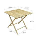 Table carrée pliante en bambou naturel, 2 à 4 places
