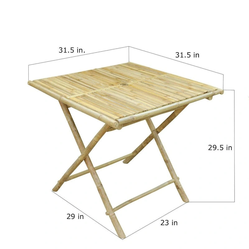 Table carrée pliante en bambou naturel, 2 à 4 places