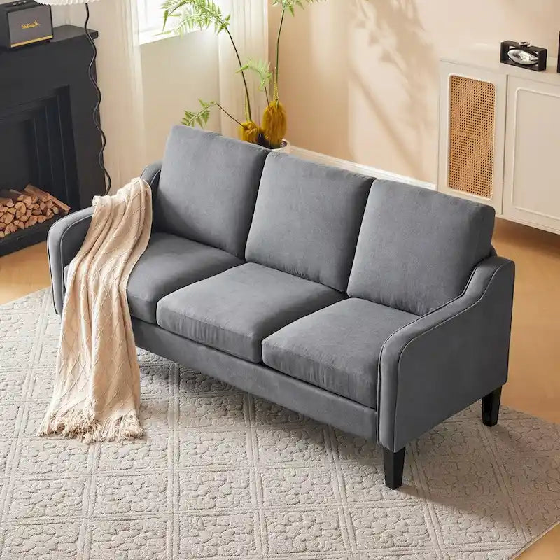Canapé 3 places en tissu beige/gris, 72" moderne avec pieds en bois et métal