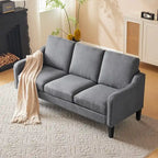 Canapé 3 places en tissu beige/gris, 72" moderne avec pieds en bois et métal