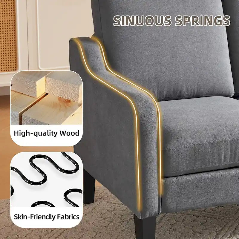 Canapé 3 places en tissu beige/gris, 72" moderne avec pieds en bois et métal