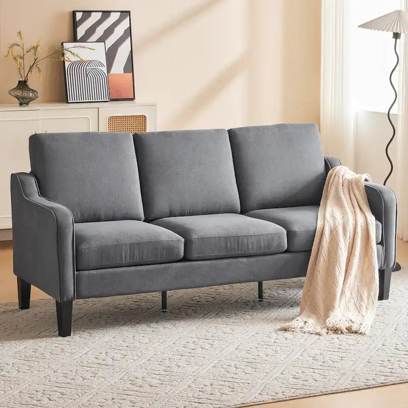 Canapé 3 places en tissu beige/gris, 72" moderne avec pieds en bois et métal