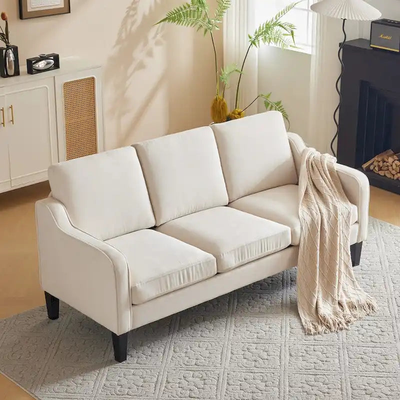 Canapé 3 places en tissu beige/gris, 72" moderne avec pieds en bois et métal