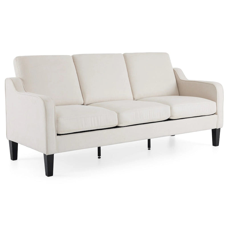 Canapé 3 places en tissu beige/gris, 72" moderne avec pieds en bois et métal
