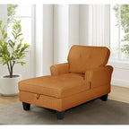 Chaise longue et banc de rangement en velours côtelé marron/beige – Modèle 2-en-1, une place