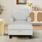 Chaise longue et banc de rangement en velours côtelé marron/beige – Modèle 2-en-1, une place