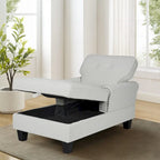 Chaise longue et banc de rangement en velours côtelé marron/beige – Modèle 2-en-1, une place