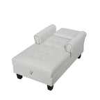 Chaise longue et banc de rangement en velours côtelé marron/beige – Modèle 2-en-1, une place