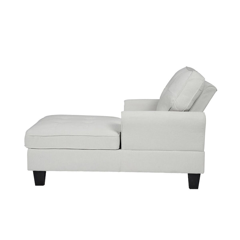 Chaise longue et banc de rangement en velours côtelé marron/beige – Modèle 2-en-1, une place