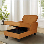 Chaise longue et banc de rangement en velours côtelé marron/beige – Modèle 2-en-1, une place