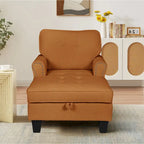 Chaise longue et banc de rangement en velours côtelé marron/beige – Modèle 2-en-1, une place