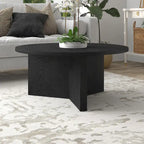 Table basse ronde, grain noir / chêne gris vieilli / aulne blanc, piètement en X, pour 1 personne