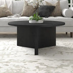 Table basse ronde, grain noir / chêne gris vieilli / aulne blanc, piètement en X, pour 1 personne