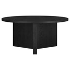 Table basse ronde, grain noir / chêne gris vieilli / aulne blanc, piètement en X, pour 1 personne