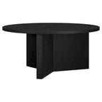 Table basse ronde, grain noir / chêne gris vieilli / aulne blanc, piètement en X, pour 1 personne