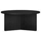Table basse ronde, grain noir / chêne gris vieilli / aulne blanc, piètement en X, pour 1 personne
