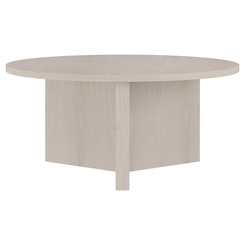 Table basse ronde, grain noir / chêne gris vieilli / aulne blanc, piètement en X, pour 1 personne