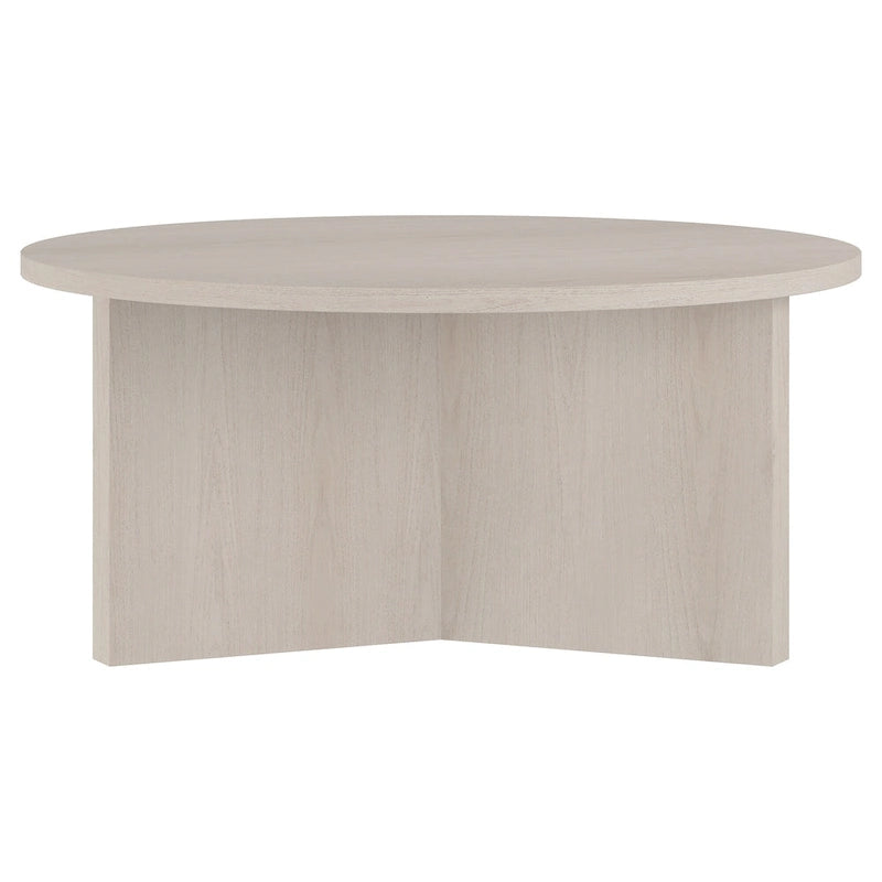 Table basse ronde, grain noir / chêne gris vieilli / aulne blanc, piètement en X, pour 1 personne