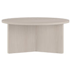 Table basse ronde, grain noir / chêne gris vieilli / aulne blanc, piètement en X, pour 1 personne