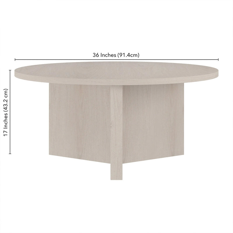 Table basse ronde, grain noir / chêne gris vieilli / aulne blanc, piètement en X, pour 1 personne