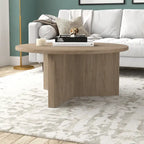 Table basse ronde, grain noir / chêne gris vieilli / aulne blanc, piètement en X, pour 1 personne