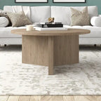 Table basse ronde, grain noir / chêne gris vieilli / aulne blanc, piètement en X, pour 1 personne