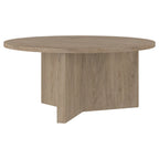 Table basse ronde, grain noir / chêne gris vieilli / aulne blanc, piètement en X, pour 1 personne