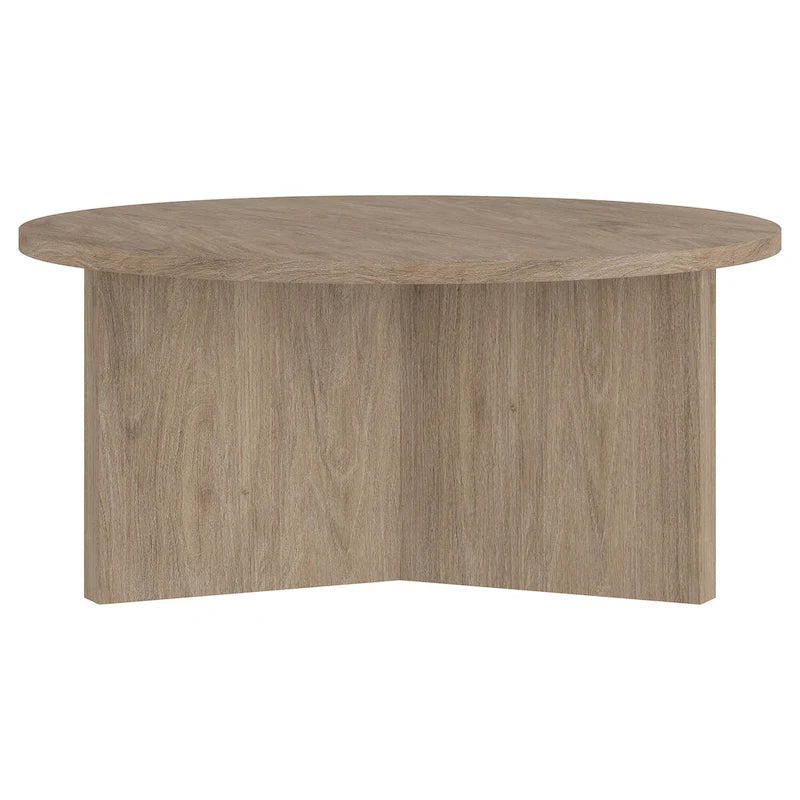 Table basse ronde, grain noir / chêne gris vieilli / aulne blanc, piètement en X, pour 1 personne