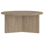 Table basse ronde, grain noir / chêne gris vieilli / aulne blanc, piètement en X, pour 1 personne