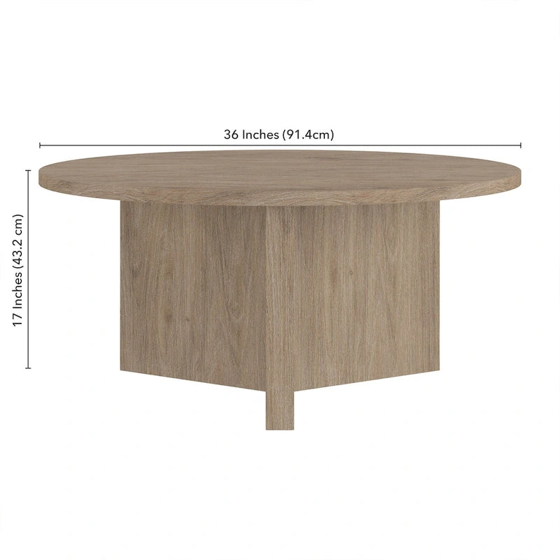 Table basse ronde, grain noir / chêne gris vieilli / aulne blanc, piètement en X, pour 1 personne