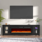 Meuble TV cheminée électrique noir 80", 2 armoires de rangement, compatible avec TV jusqu'à 75"