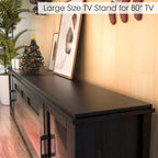 Meuble TV cheminée électrique noir 80", 2 armoires de rangement, compatible avec TV jusqu'à 75"