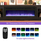 Meuble TV cheminée électrique noir 80", 2 armoires de rangement, compatible avec TV jusqu'à 75"