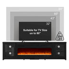 Meuble TV cheminée électrique noir 80", 2 armoires de rangement, compatible avec TV jusqu'à 75"