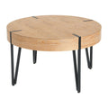 Table d'appoint ronde noire et naturelle avec pieds en métal noir