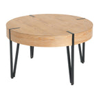Table d'appoint ronde noire et naturelle avec pieds en métal noir