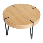 Table d'appoint ronde noire et naturelle avec pieds en métal noir