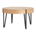 Table d'appoint ronde noire et naturelle avec pieds en métal noir