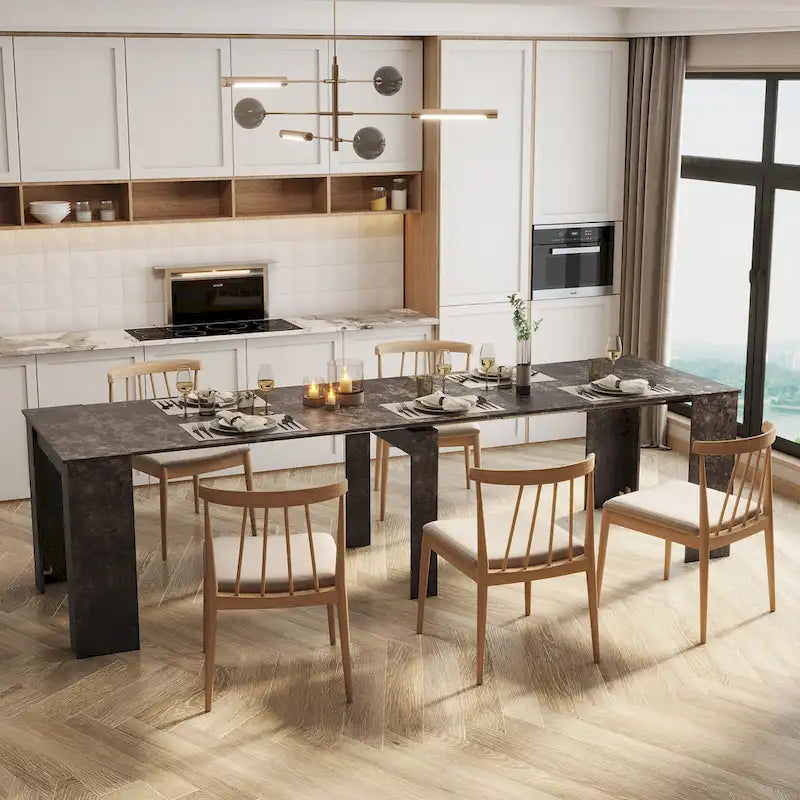 Console et table à manger extensibles 2-en-1, 4 à 8 places | Blanc / Naturel / Marbre / Noyer / Gris