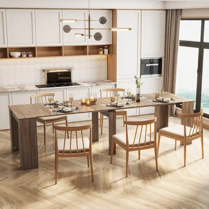 Console et table à manger extensibles 2-en-1, 4 à 8 places | Blanc / Naturel / Marbre / Noyer / Gris